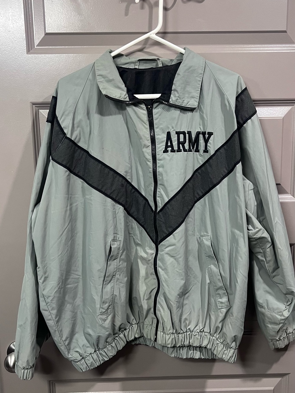 U.S. Army Light Gray Windbreaker Jacket with Black Chevron stripes